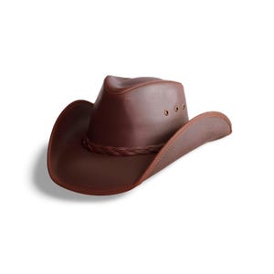 Western Leather Cowboy Hat with Braided Band Wide Curved Brim Adjustable Chin Strap and Classic Outdoor Western style with free delivery.
