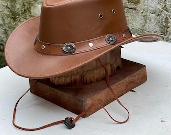 Handcrafted Genuine Leather Western Cowboy Hat for Men | Vintage Outback Sun Hat | Classic Rancher Style Outdoor Travel Fedora Cap