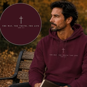 Christliches Sweatshirt & Hoodie, Sweatshirt mit Bibelvers Johannes 14,6, „Der Weg, die Wahrheit, das Leben“, Jesus-Hoodie, christliches Geschenk für Männer und Frauen