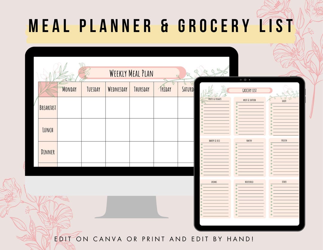 Weekly Meal Plan Template + Matching Grocery List | Printable & Digital ...