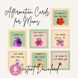 Cartões de Afirmação para Imprimir para Mães | Download Digital Floral | 50 Lembretes Diários Suaves para o Pós-Parto e a Maternidade