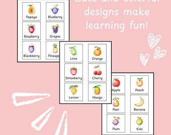 Flashcards para crianças pequenas para imprimir | Cartões de aprendizagem de frutas, Montessori Educação Infantil PDF (3x3)