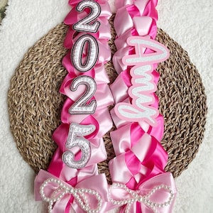 Graduation Lei :Hot pink  and Baby pink ,  Class of 2025 Lei