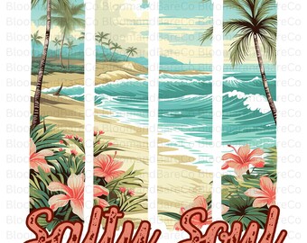 Retro Salty Soul Png Design| Preppy Beach Png| Beach Scene Sublimation Png| Aesthetic Summer Png| Retro Summer Png| Brushstroke Summer Png