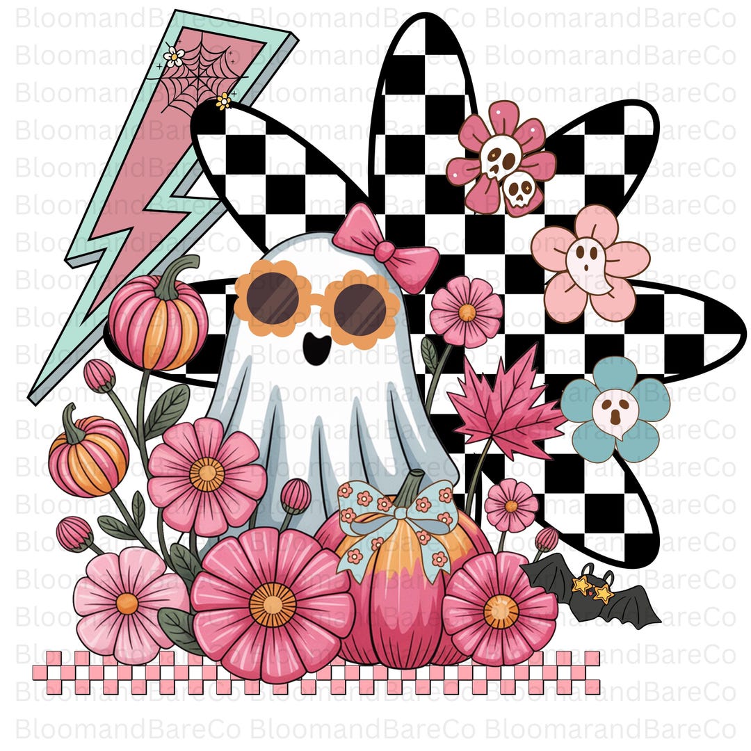 Retro Halloween Ghost Flower Png| Cute Ghost With Flowers Png| Retro ...