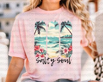 Retro Salty Soul Png Design| Preppy Beach Png| Beach Scene Sublimation Png| Aesthetic Summer Png| Retro Summer Png| Brushstroke Summer Png