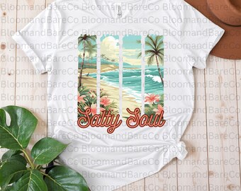 Retro Salty Soul Png Design| Preppy Beach Png| Beach Scene Sublimation Png| Aesthetic Summer Png| Retro Summer Png| Brushstroke Summer Png