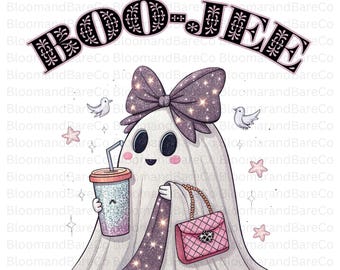 Boo-Jee Preppy Girl Ghost Png| Boo-Jee Coquette Glitter Ghost Png| Boujee Ghost Halloween Sublimation| Ghost Sublimation Design| Boujee Png