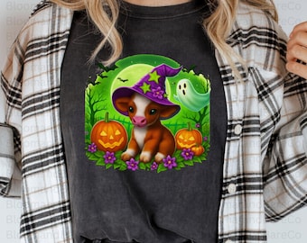 Cute Halloween Highland Cow Png| Pumpkin Highland Cow Png| Cow Halloween| Highland Calf Png| Retro Halloween Png| Halloween Cow Png| Spooky
