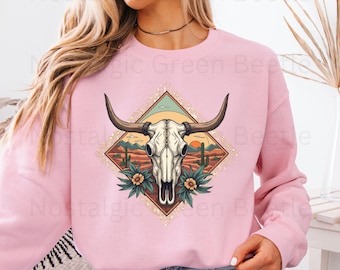 Cow Skull Desert Western Instant Digital Download| Western PNG| Floral Cow Skull With Sunflower Accents| Rustic Clipart| Western Skull Png