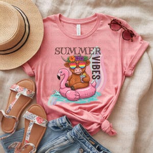 Highland Cow Summer Vibes Png| Beach Vibes Summer Sublimation| Cute Highland Cow Design| Retro Summer Sublimation Design| Baby Highland Cow