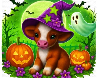 Cute Halloween Highland Cow Png| Pumpkin Highland Cow Png| Cow Halloween| Highland Calf Png| Retro Halloween Png| Halloween Cow Png| Spooky