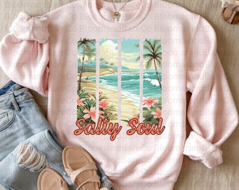 Retro Salty Soul Png Design| Preppy Beach Png| Beach Scene Sublimation Png| Aesthetic Summer Png| Retro Summer Png| Brushstroke Summer Png