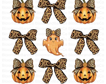 Coquette Leopard Bow Png| Glitter Pumpkin Png| Glitter Ghost Png| Girly Halloween Png| Coquette Halloween Png Digital File| Soft Girl Png