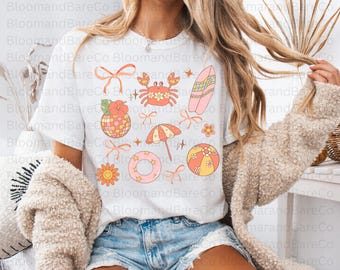 Retro Summer Beach Coquette Png| Groovy Summer Sublimation Png| Jelly Fish Png| Seahorse Png| Retro Summer Png| Coastal Retro Summer Png