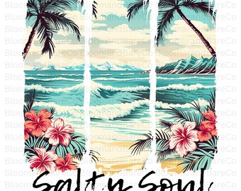 Retro Salty Soul Png Design| Preppy Beach Png| Beach Scene Sublimation Png| Aesthetic Summer Png| Retro Summer Png| Brushstroke Summer Png