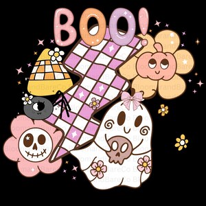 Retro Halloween Checkered Lightning Png| Boo Halloween Ghost Pumpkin| Retro Ghost Coquette| Spooky Season Png| Retro Smiley Sublimation