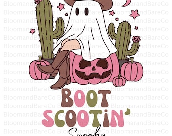 Botas espeluznantes PNG/Camiseta espeluznante recortada/Diseño retro de Halloween/Sublimación de Halloween occidental/Vaquero Halloween PNG/Fantasma occidental PNG