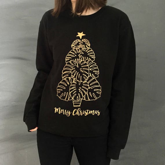 ZJP Women Golden Cats Graphic Merry Catmas Letter Print Sweatshirt Tops Blouse