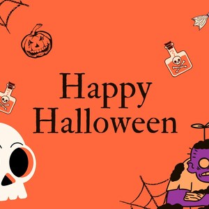 Schwarz und Orange Illustrative Halloween Karte, digitale Datei