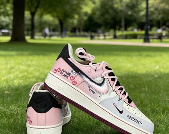 Pink Graffiti AF1 Sneakers: Anime Street Fashion, Custom Hand Painted Shoes
