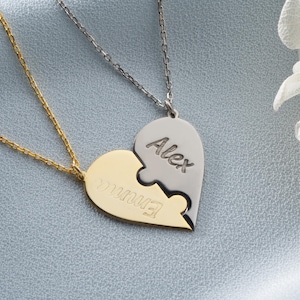 Personalisierte passende Herz Freundschaft Name Halskette, Beziehung Anhänger, Liebhaber Name gebrochenes Herz Halskette, romantisches Geschenk für Paare