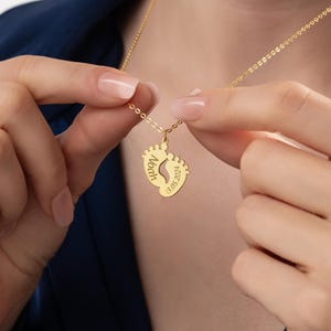 Personalized Name And Date Baby Feet Necklace, Custom Baby Foot Print Pregnant Pendant, New Mom Gift, Baby Shower Gift, New Born Keepsake