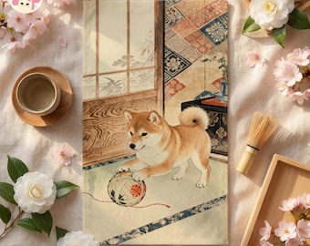 Shiba Inu Japanese Art Hand Towel Vintage Style Kitchen Bathroom Dog Lover Gift 16x28