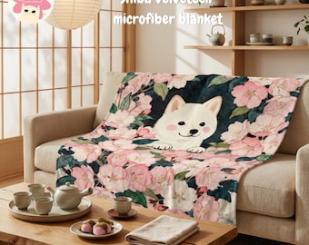 Pink Cherry Blossom Dog Blanket, Spring home Decor, Japanese Inspired Cozy Plush Blanket