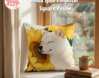 Sunflower Shiba Throw Pillow, Spring home Decor, Cozy Yellow Sofa Decor