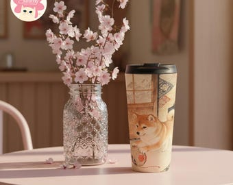 Japanese Shiba Inu Travel Mug | Stainless Steel Vintage Dog Tumbler Gift