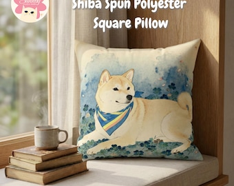 Japanese Shiba Inu Throw Pillow, Zen Clover Garden Art Cushion, Spring home Decor