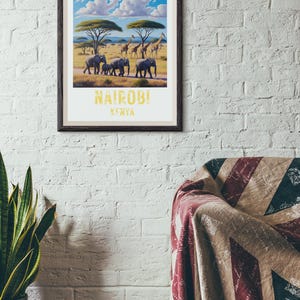 Kenya Travel Poster Print - Nairobi National Park Safari Posters, Wildlife Wall Art, African Animals Print, Kenya Landscape, Home Decor