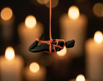 Shibari Girl Keychain, Rope Orange Art Figurine Keyring. Adult Art Mini Sculpture. Handmade Gift