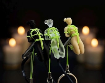 Shibari Girl Keychain, Rope Art Figurine Keyring, Adult Art Mini Sculpture, Handmade Gift