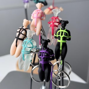 Shibari Girl Keychain, Rope Art Figurine Keyring, Adult Art Mini Sculpture, Handmade Gift image 11