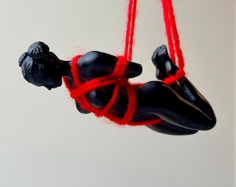 Black Erotic Shibari Figurine – Rope Girl Hanging Car Accessory – Shibari Woman Pendant – Japanese Bondage Art Keychain