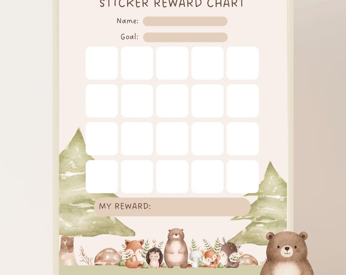 Reward Chart Printable for Kids | Woodland Animals Sticker Chart ...