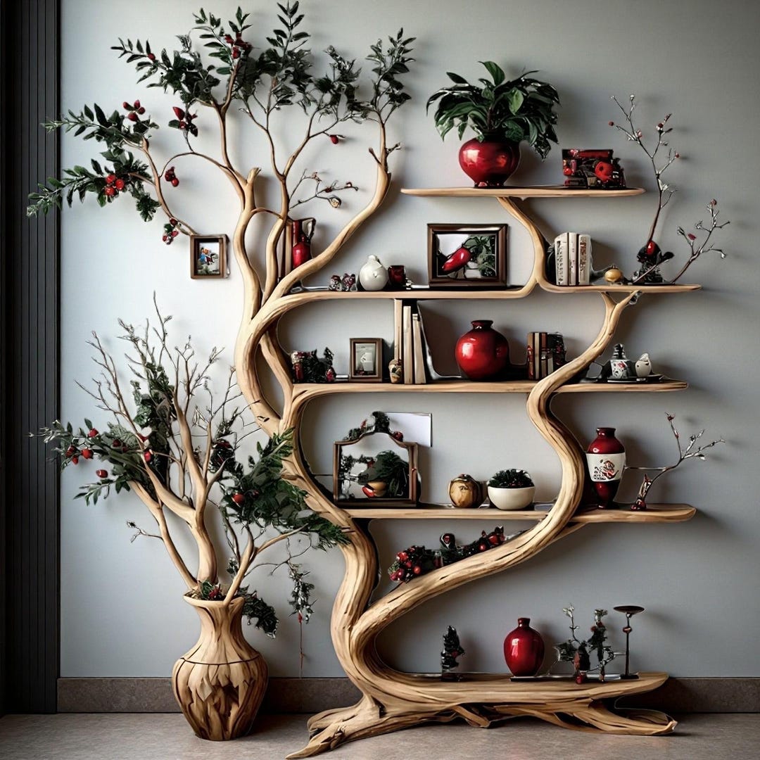Natural Tree Branch Wall Shelf–handmade Solid Wood Floating Shelf ...