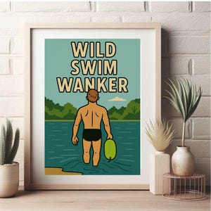 A4 Digital Print: Wild Swimming Wall Art for Him, Instant Download