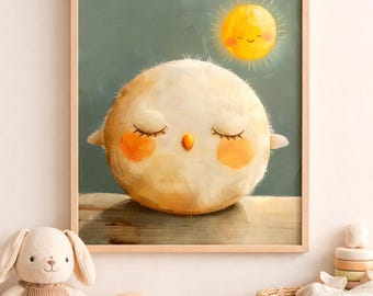 Cute Bird Nursery Art Print, Soft Pastel Kawaii Illustration, Calming Children’s Wall Art, Whimsical Baby Room Decor