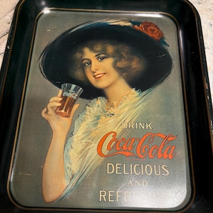 Vintage CocaCola metalen blikken cola dienblad 1912 Hamilton King Girl