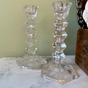 Set of 2 Vintage Mikasa Crystal  5.25 in Diamond Cut Candlesticks Austria