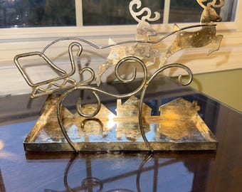 Vintage Metal Reindeer Sleigh Christmas decor country christmas  shabby chic/cottagecore decor