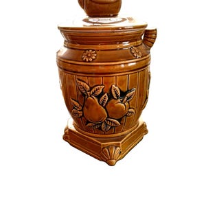 Enesco keramisk kakburk, gryta, Belly Stove Design, Japan, brun lantlig burk, lantlig heminredning