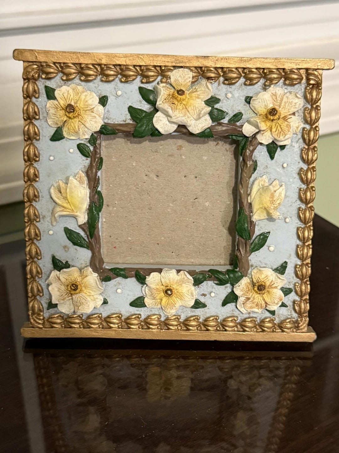 Vintage Blue Roses Flowered Photo Picture Frame Yellow Leaves 6x6 ...