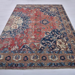 Large Turkish Rug,Living Room Rug,Oushak Rug,Boho Rug,Handmade Rug,7x9 Vintage Rug,Wool Rug,Floor Rug,Soft Rug,7x9 Area Rug,7x9 Rug,