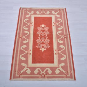 Vintage Turkish Oushak Rug: 3x4 Small Wool Anatolian Rug