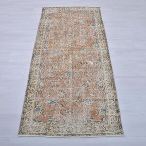 Vintage Oushak Rug 3x6: Turkish Wool & Cotton Colorful Pastel Rug