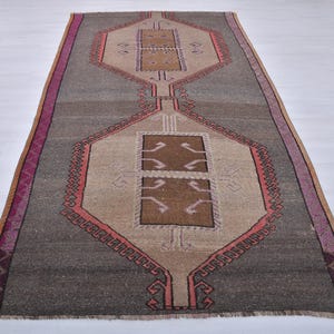5x9 Vintage Oushak Rug: Neutral Turkish Wool Floral Area Rug
